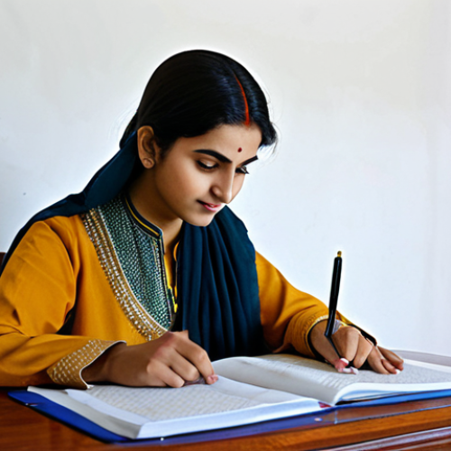 Home 22 Study Scene**
"A young woman, fully clothed in a traditional shalwar kameez, sits at a desk studying a driving manual. The scene is set in a brightly lit, comfortable home environment, perhaps with Urdu calligraphy visible on the wall. The atmosphere is calm and focused. Safe for work, appropriate content, family-friendly, professional, modest clothing, perfect anatomy, natural pose, well-formed hands, proper finger count, natural body proportions, high quality."
**