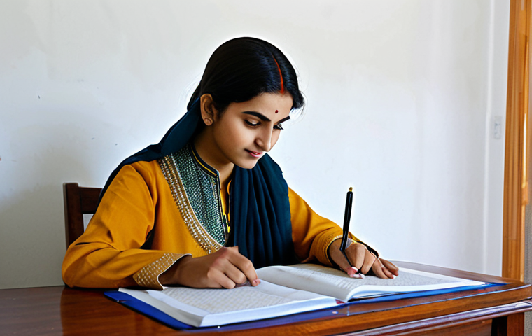 Study Scene**

"A young woman, fully clothed in a traditional shalwar kameez, sits at a desk studying a driving manual. The scene is set in a brightly lit, comfortable home environment, perhaps with Urdu calligraphy visible on the wall. The atmosphere is calm and focused. Safe for work, appropriate content, family-friendly, professional, modest clothing, perfect anatomy, natural pose, well-formed hands, proper finger count, natural body proportions, high quality."

**