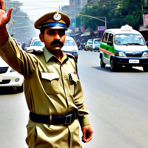 Home 20 **
"A professional Pakistani traffic police officer in a modest khaki uniform, directing traffic at a busy intersection in Lahore. The officer is fully clothed, wearing appropriate attire. Background shows colorful rickshaws and cars. Safe for work, perfect anatomy, natural proportions, professional photography, high quality, family-friendly."
**