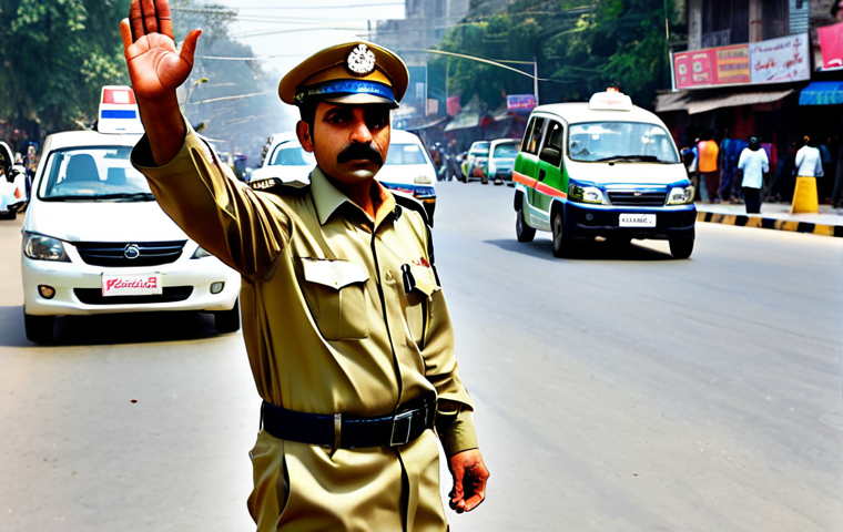 **

"A professional Pakistani traffic police officer in a modest khaki uniform, directing traffic at a busy intersection in Lahore. The officer is fully clothed, wearing appropriate attire. Background shows colorful rickshaws and cars. Safe for work, perfect anatomy, natural proportions, professional photography, high quality, family-friendly."

**