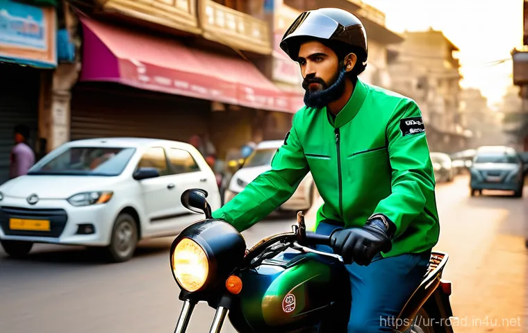 도로교통사 자격증으로 취업 가능한 직종 - **Pakistani Motorcycle Food Delivery Rider in a Bustling City**
A wide shot of a young, energeti...