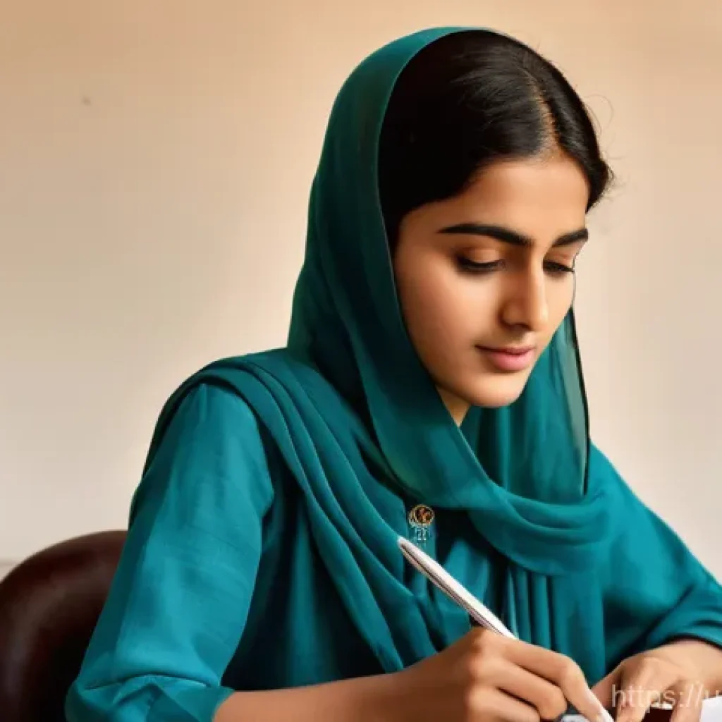 도로교통사 시험 합격자 후기 - **Prompt:** "A focused young Pakistani woman, aged 20s, wearing a modest yet stylish teal blue shalw...