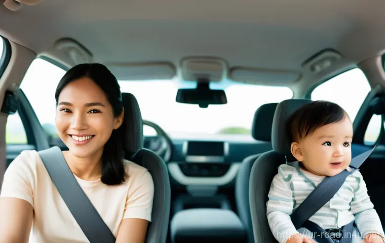 도로교통사 시험의 최신 시험 트렌드 - Prompt 1: Modern Family Road Safety in a Contemporary Car**