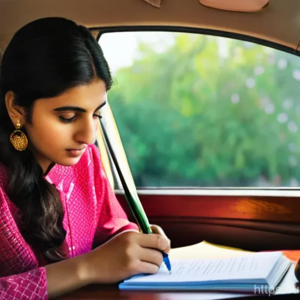 도로교통사 시험 과목 학습 우선순위 - **Prompt 1: The Diligent Learner of Traffic Signs**
A focused young Pakistani woman, in her earl...