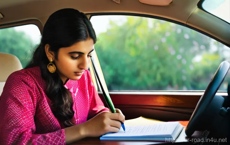 도로교통사 시험 과목 학습 우선순위 - **Prompt 1: The Diligent Learner of Traffic Signs**
A focused young Pakistani woman, in her earl...