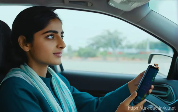 도로교통사 시험 과목 학습 우선순위 - **Prompt 2: Practicing Safe Driving Skills**
    Inside a clean, modern small sedan common in Pakist...