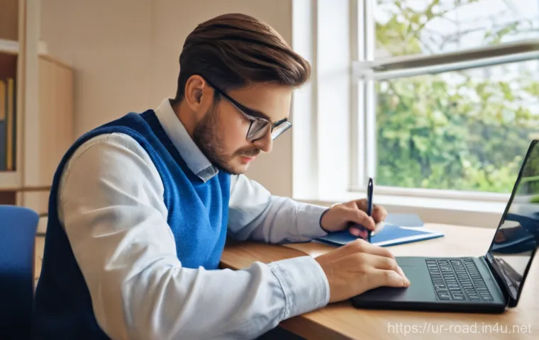 도로교통사 필기시험 예상문제 - **Prompt 2: Disciplined Lane Driving**
    A vibrant, eye-level shot of a modern car (e.g., a sedan ...