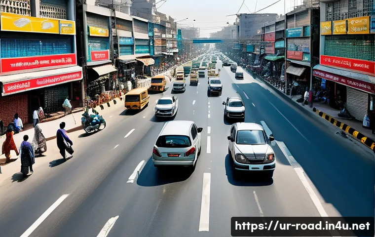 도로교통사 실무에서의 문제 해결 능력 향상 - A detailed urban road traffic scene in a busy Pakistani city during daylight, showing multiple vehic...