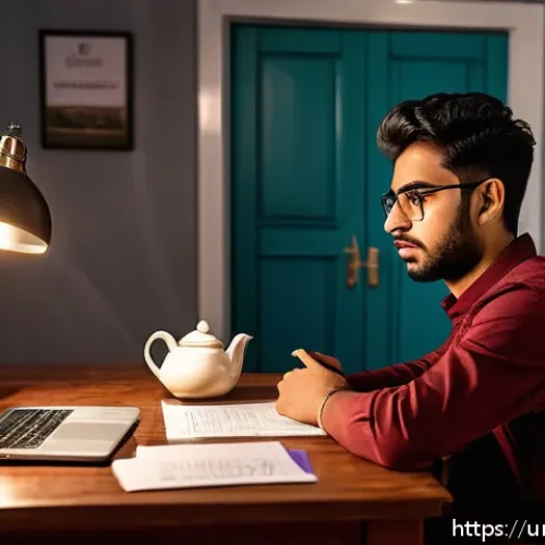 Home 31 도로교통사 시험 준비를 위한 학습 계획 - A focused young South Asian man studying for his driving license exam at home in the evening, sittin...