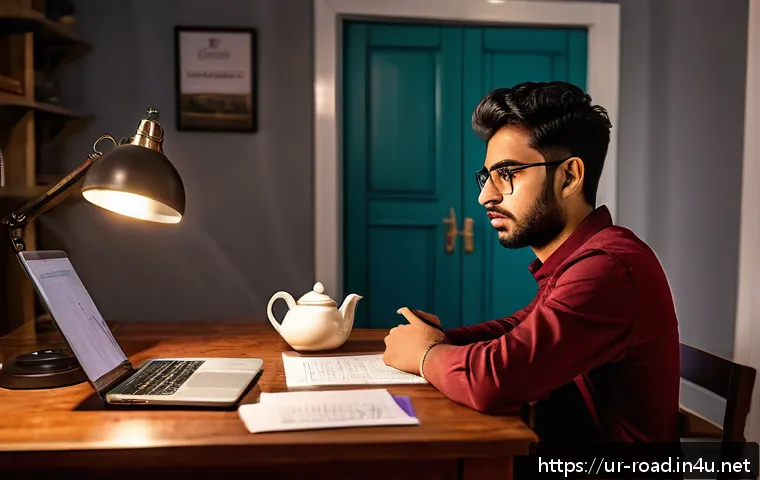 도로교통사 시험 준비를 위한 학습 계획 - A focused young South Asian man studying for his driving license exam at home in the evening, sittin...